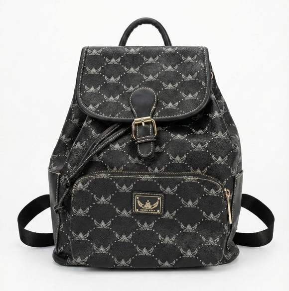 Wendy Keen Handbags - Wendy Keen Drawstring Backpack 🛡️ Dark Goth Biker Monogram Vegan Leather